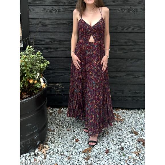 AMUR Lucy Floral Cutout Pleated Maxi Dress | Fall Wedding Guest Gown | Size 4 - Picture 2 of 10